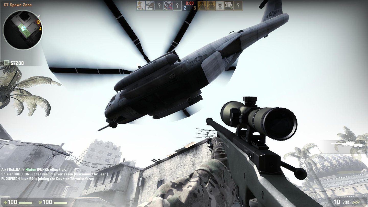Counter-Strike: Global Offensive (CS:GO) - Screenshots aus der Beta (PC)Nettes Detail: Als CTs werden wir auf Dust nun von einem Heli am Anfang abgesetzt.