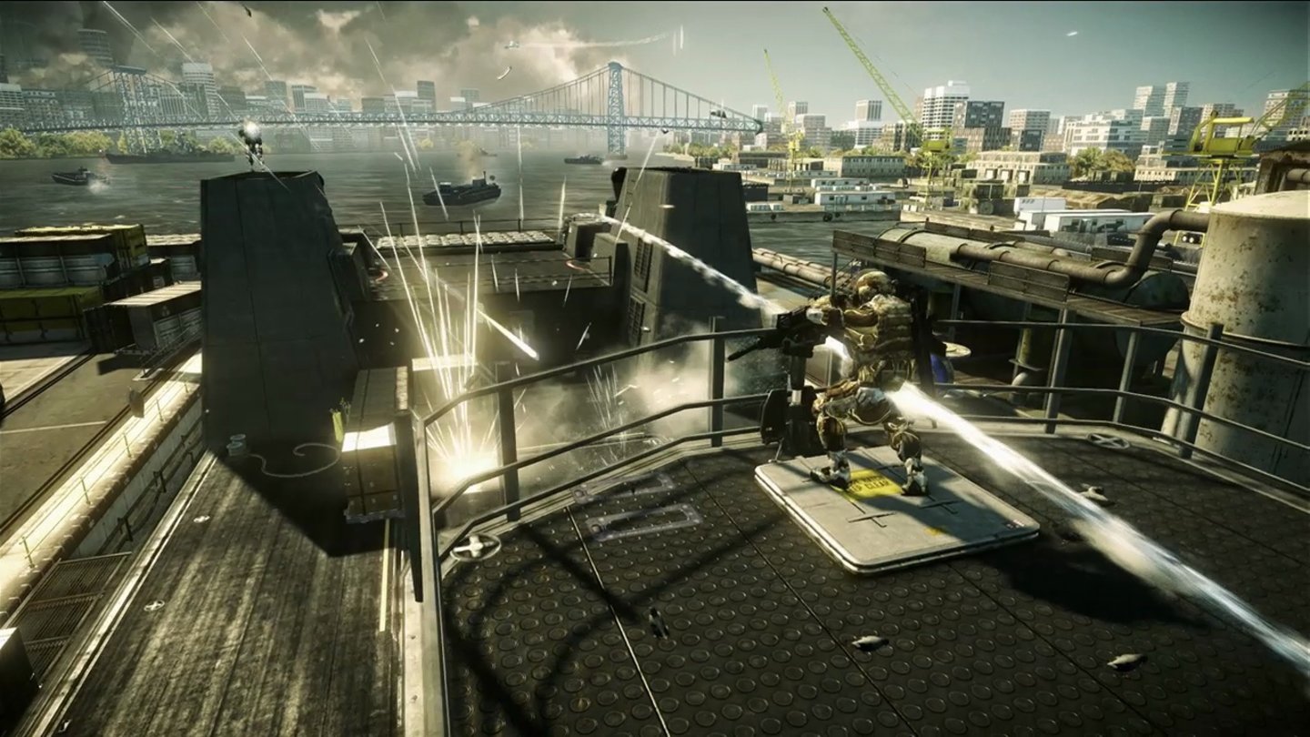 Crysis 2Screenshots zum ersten Multiplayer-DLC für Crysis 2, dem Retaliation-Mappack. Das liefert vier neue Karten, hier zu sehen die Map: Shipyard