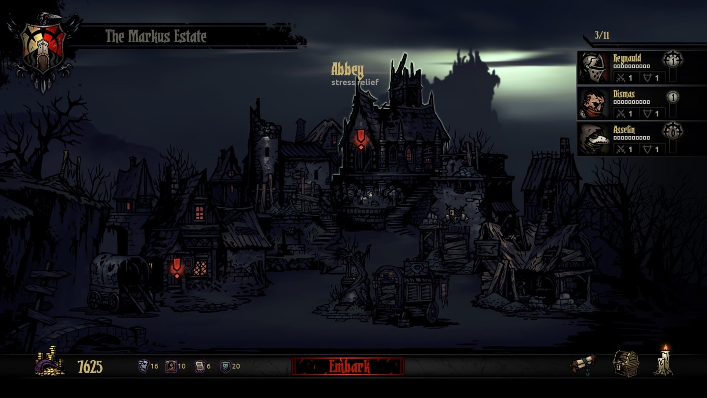 Darkest Dungeon - Early-Access-ScreenshotsDas Dorf ist der Ausgangspunkt aller Aktivitäten.