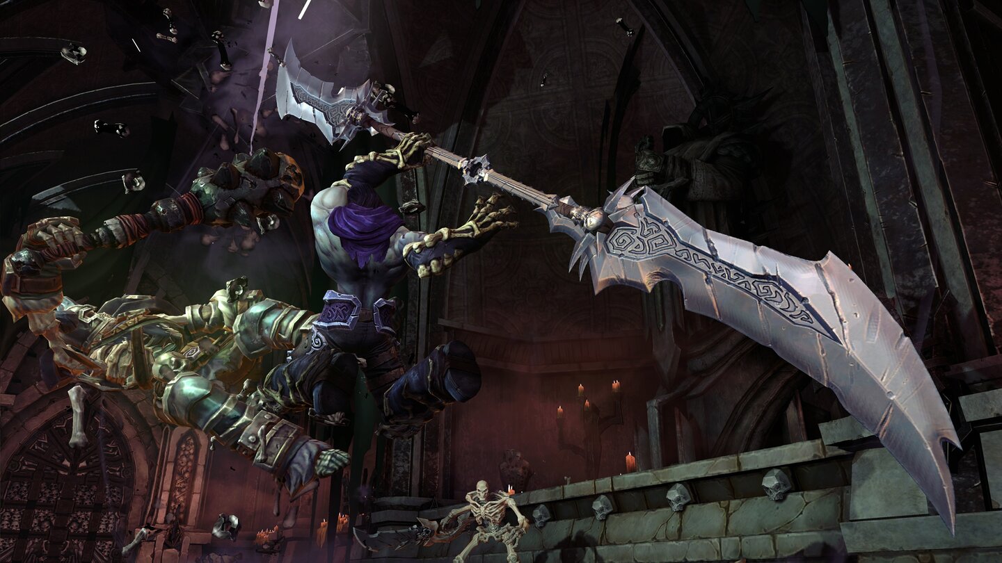 Darksiders 2Tod schwingt mächtige Waffen gegen seine dämonischen Widersacher.