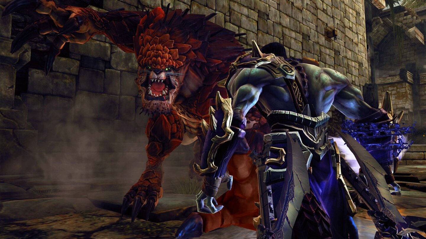 Darksiders 2Der will sicher nicht nur spielen. Manche Gegner im Spiel erinnern an wilde Tiere wie hier an eine Raubkatze.