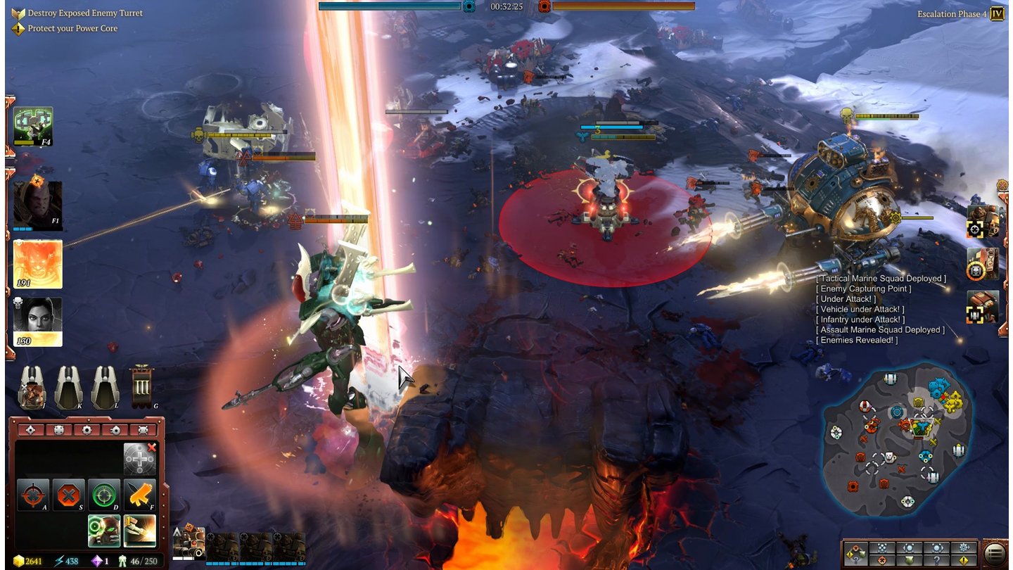 Warhammer 40.000: Dawn of War 3Volles Rohr: Wir nehmen den gegnerischen Supermech mit unserem eigenen und dem Orbitalschlag in die Mangel.