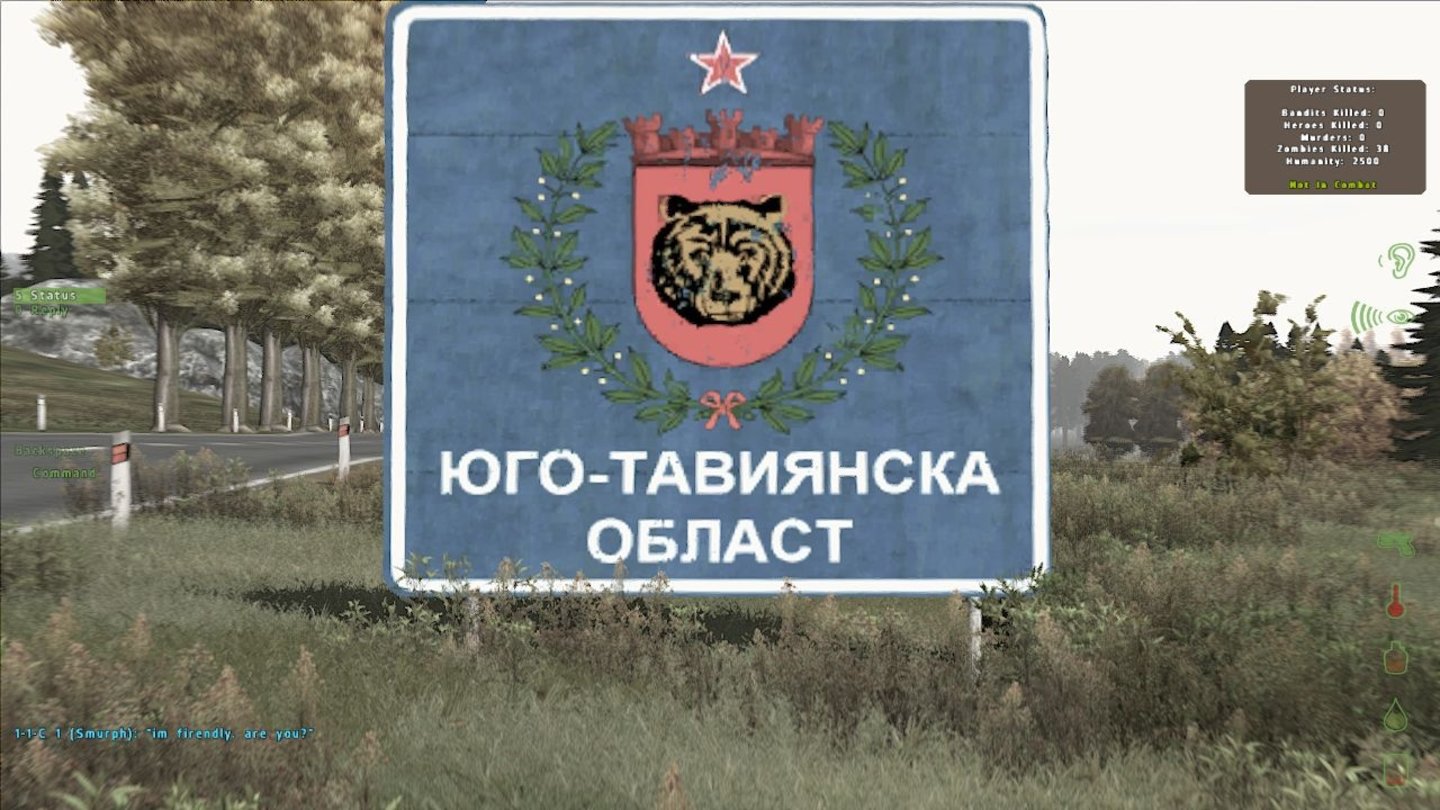 BärischAuf Taviana steppt der berühmte russische Bär. Ähnlich wie in Chernarus sind Straßenschilder wichtige Orientierungspunkte für Überlebende.