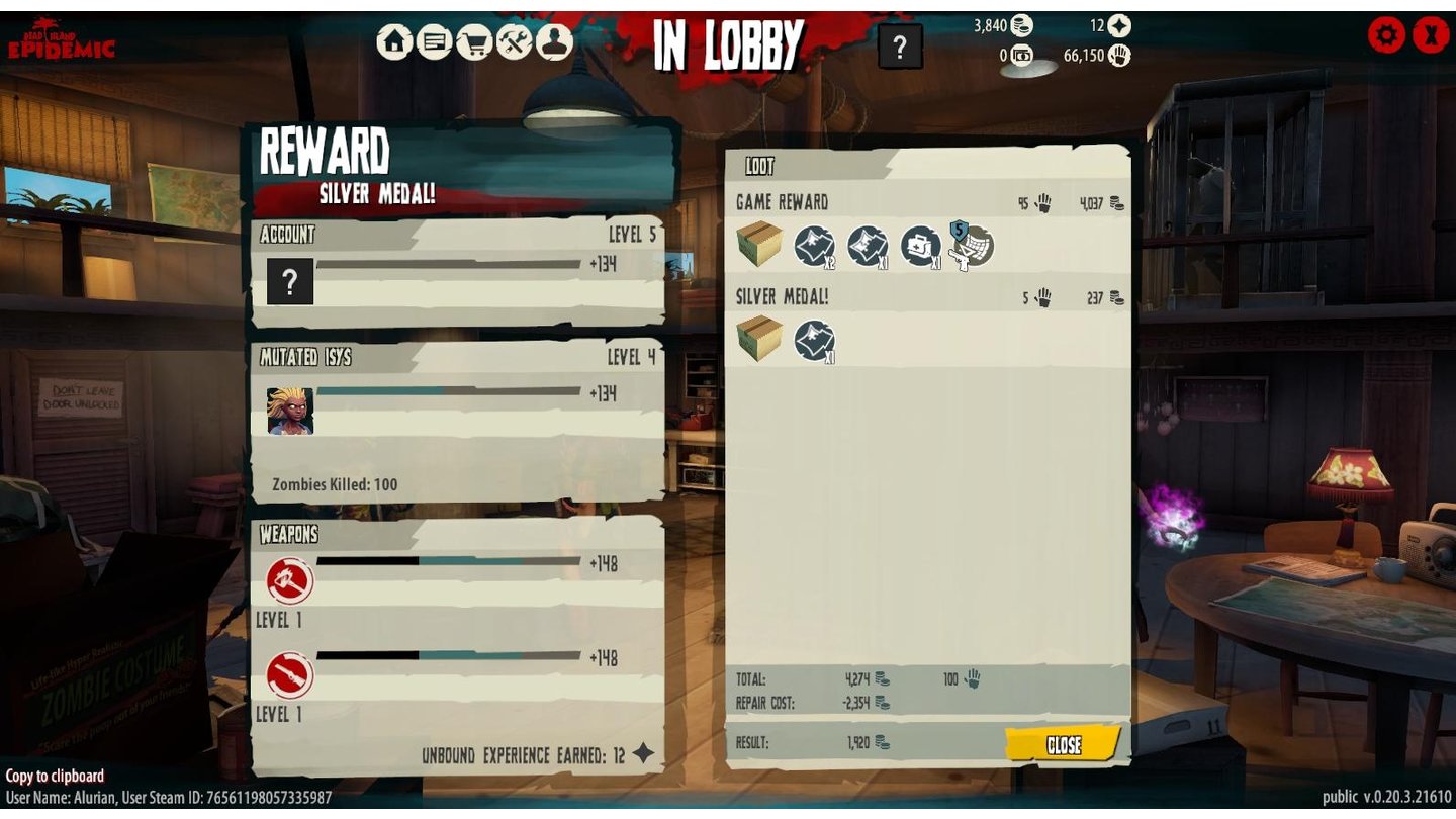 Dead Island: Epidemic - Closed-Beta-ScreenshotsGanz am Ende einer jeden Partie gibt es sowohl Erfahrungspunkte für den genutzten Charakter und seine Waffen als auch Belohnungen in Form von Consumables, Blueprints und anderen Dingen.