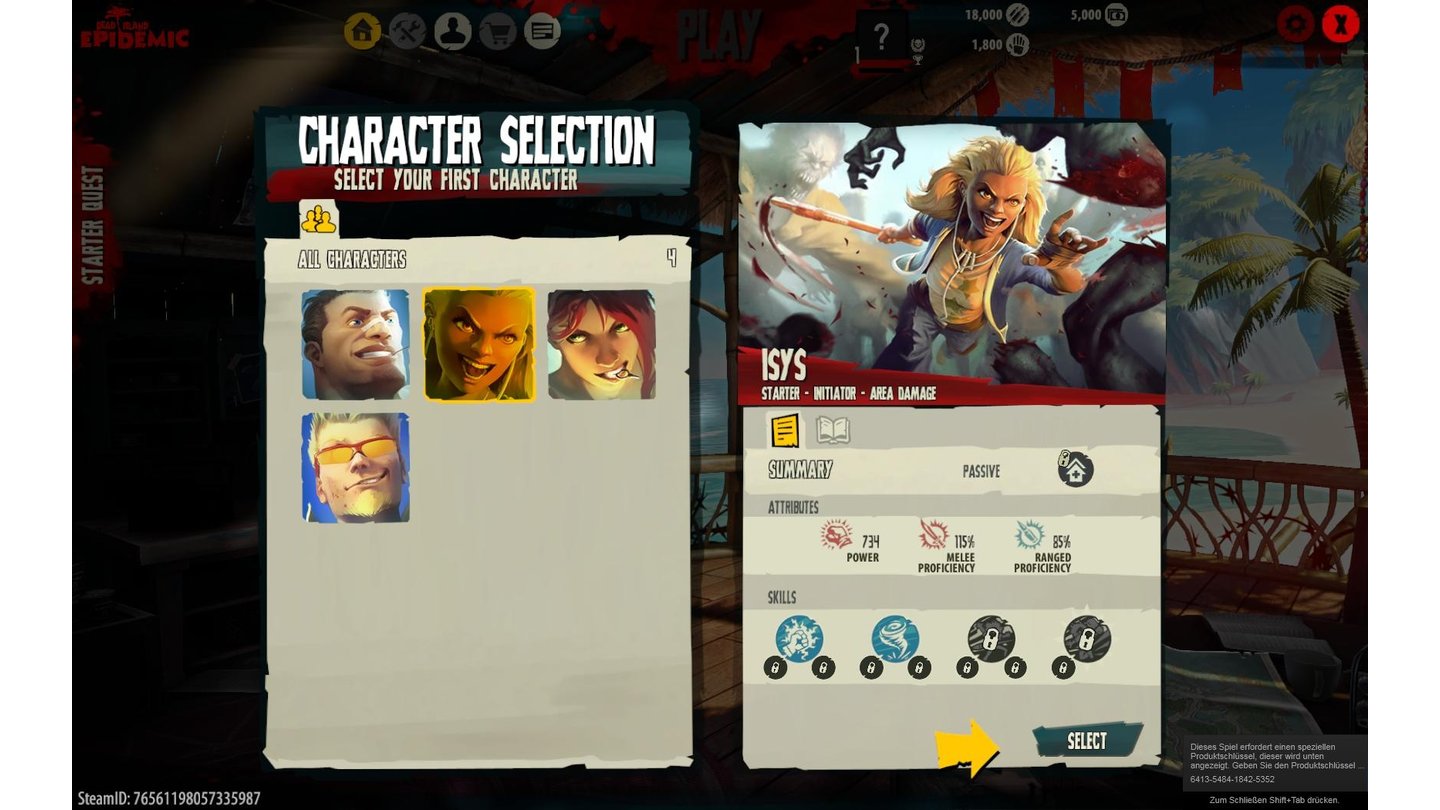 Dead Island: EpidemicWenn wir zur kostenlosen Spielversion gegriffen haben, dürfen wir zu Spielbeginn lediglich aus vier Charakteren wählen. Etwas wenig.