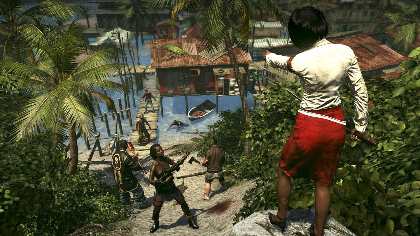 Dead Island: RiptideNett aber eigentlich unnötig: In Riptide kann jeder Spieler Punkte im Level für seine Mitstreiter markieren. So soll man auch ohne Sprachchat zusammenarbeiten können.