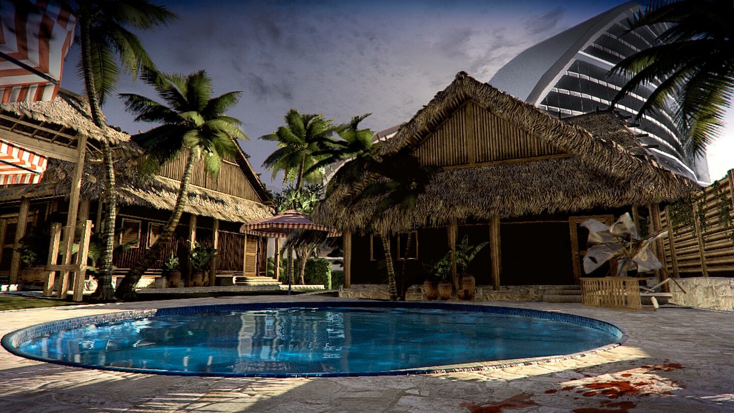 Dead IslandVerräterische Stille - wo sonst Urlauberlärm war, hören wir jetzt in der Ferne Alarm-Anlagen und Hilfeschreie.