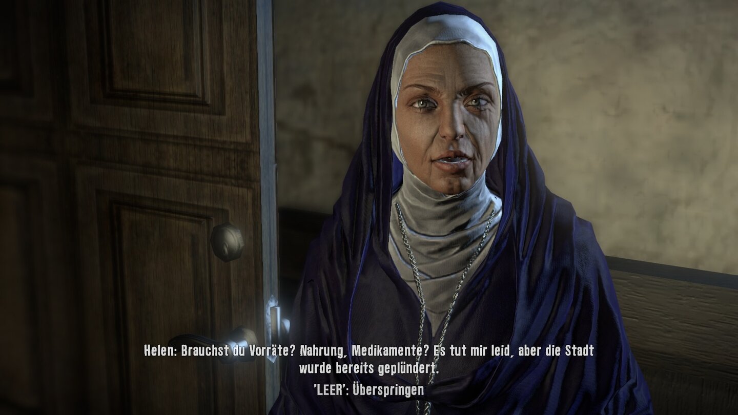 Dead IslandSchwester Helen sorgt sich um die wehrlosen Menschen in der Kapelle von Moresby.