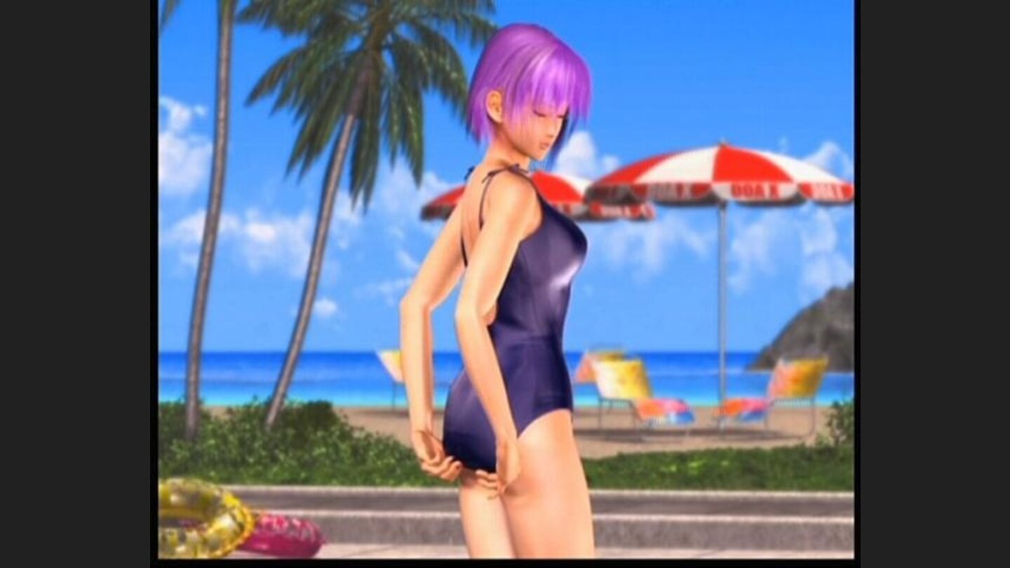 Ayane fixing her... ahem, swimsuit.