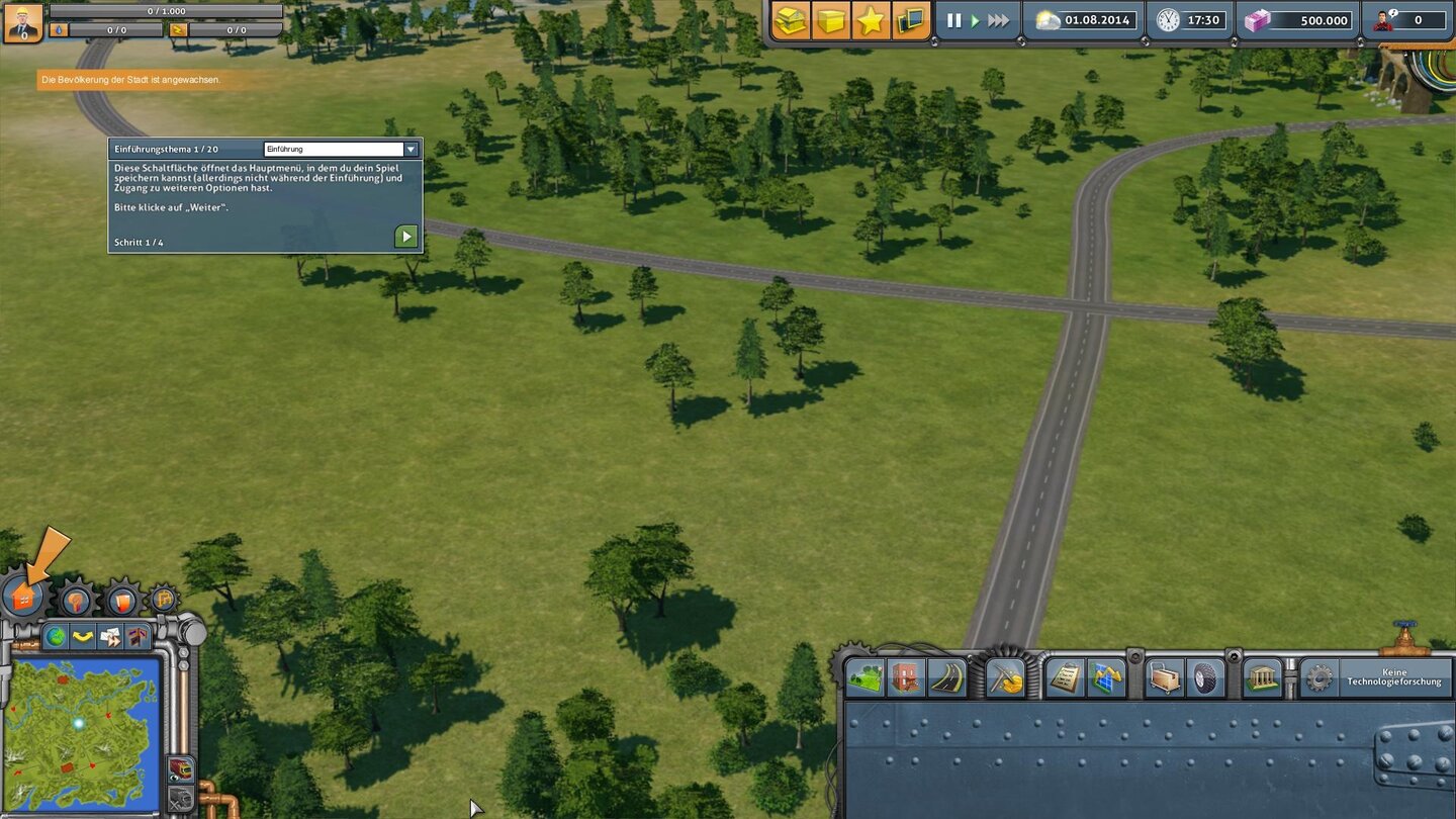 Der Planer: Industrie-ImperiumDie erste Enttäuschung im Tutorial: Statt eines launigen Mentors, begrüßen uns triste Textblasen.