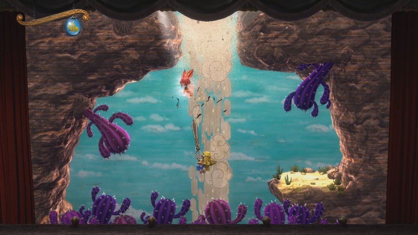 Der PuppenspielerAuch durch den herunterrieselnden Sand können wir uns nach oben schneiden. Müssen wir auch, denn mit den Stacheln der Kakteen wollen wir lieber keine Bekanntschaft machen.