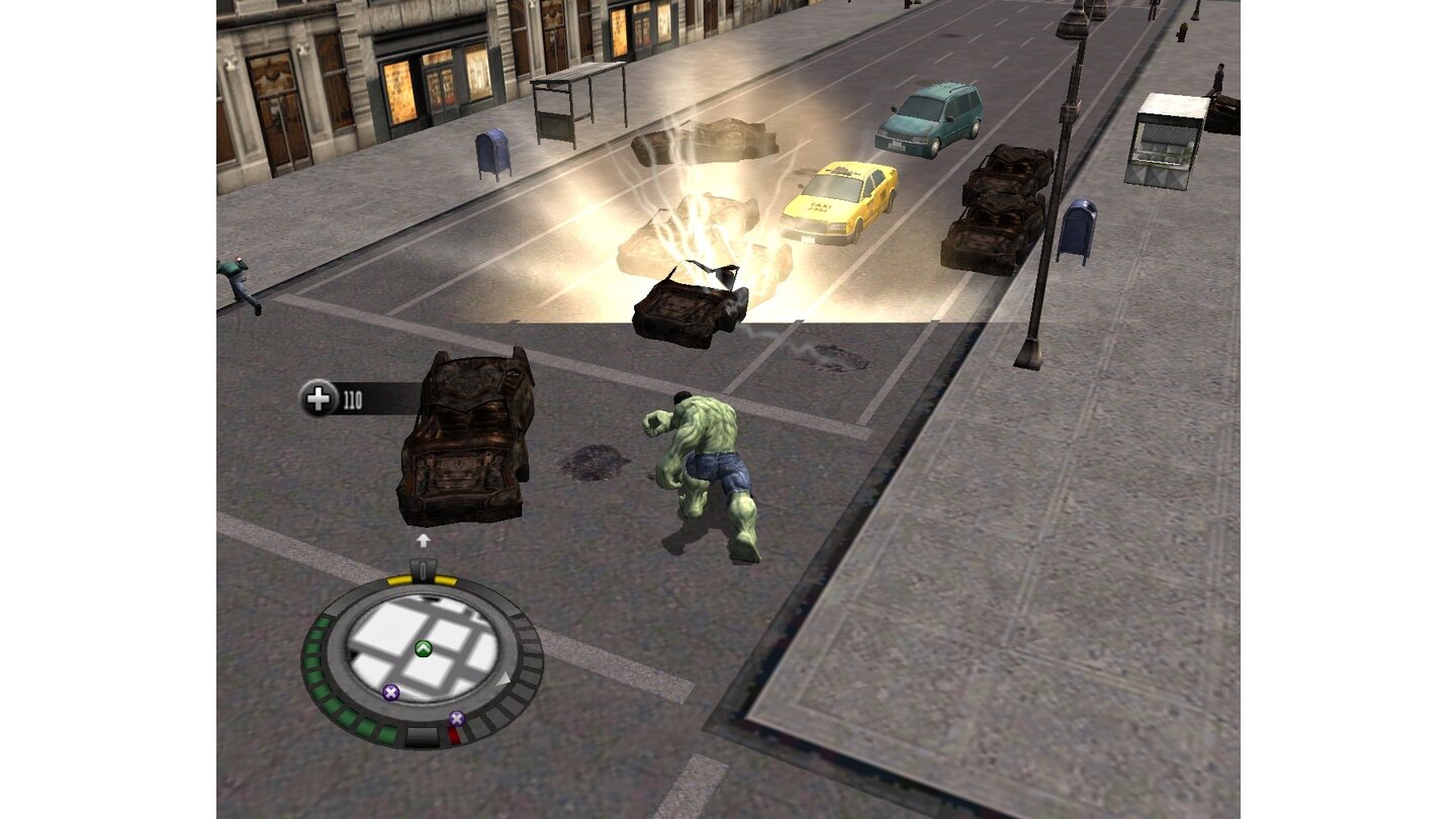 Der unglaubliche Hulk (2005)
Die Spielumsetzung der Marvelgeschichten um den grünen Muskelprotz Hulk erscheint 2005 für die Playstation 2, Xbox, den Gamecube, und den PC. In der offenen Spielwelt erledigen wir simple Aufgaben oder zerstören schlicht alles in Reichweite.