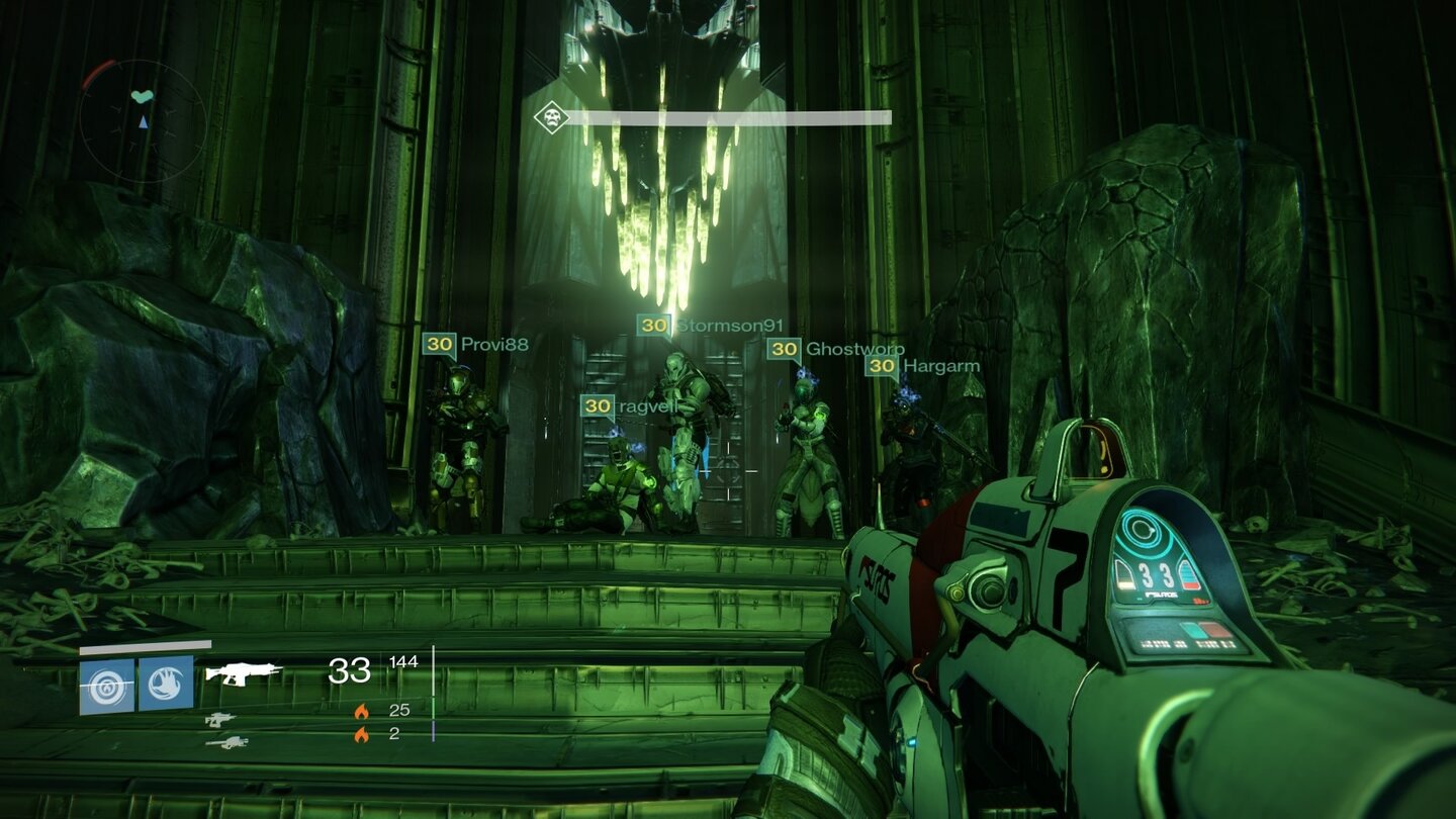 Destiny: Dunkelheit lauertDer Raid richtet sich an Spieler der Stufe 30-32 und ist knüppelhart. Umso süßer schmeckt der Triumph nach stundenlanger Zusammenarbeit.