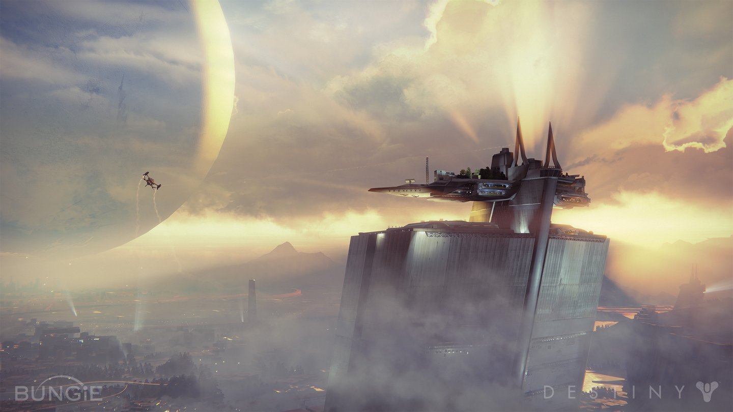 DestinyNur eine Menschen-Stadt hat im Schatten des Reisenden - der riesigen, über der Stadt schwebenden Kugel - überlebt. Der Spieler übernimmt die Rolle eines Guardian, eines Hüters dieser letzten Überreste der Menscheit.