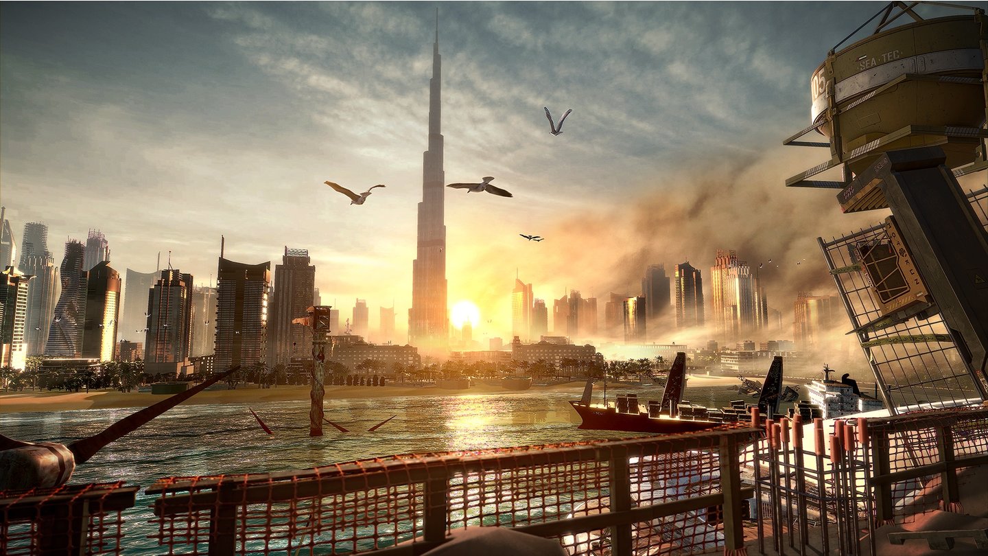 Deus Ex: Mankind DividedVom Dach des Hotels im Tutorial haben wir die beste Sicht auf Dubai.