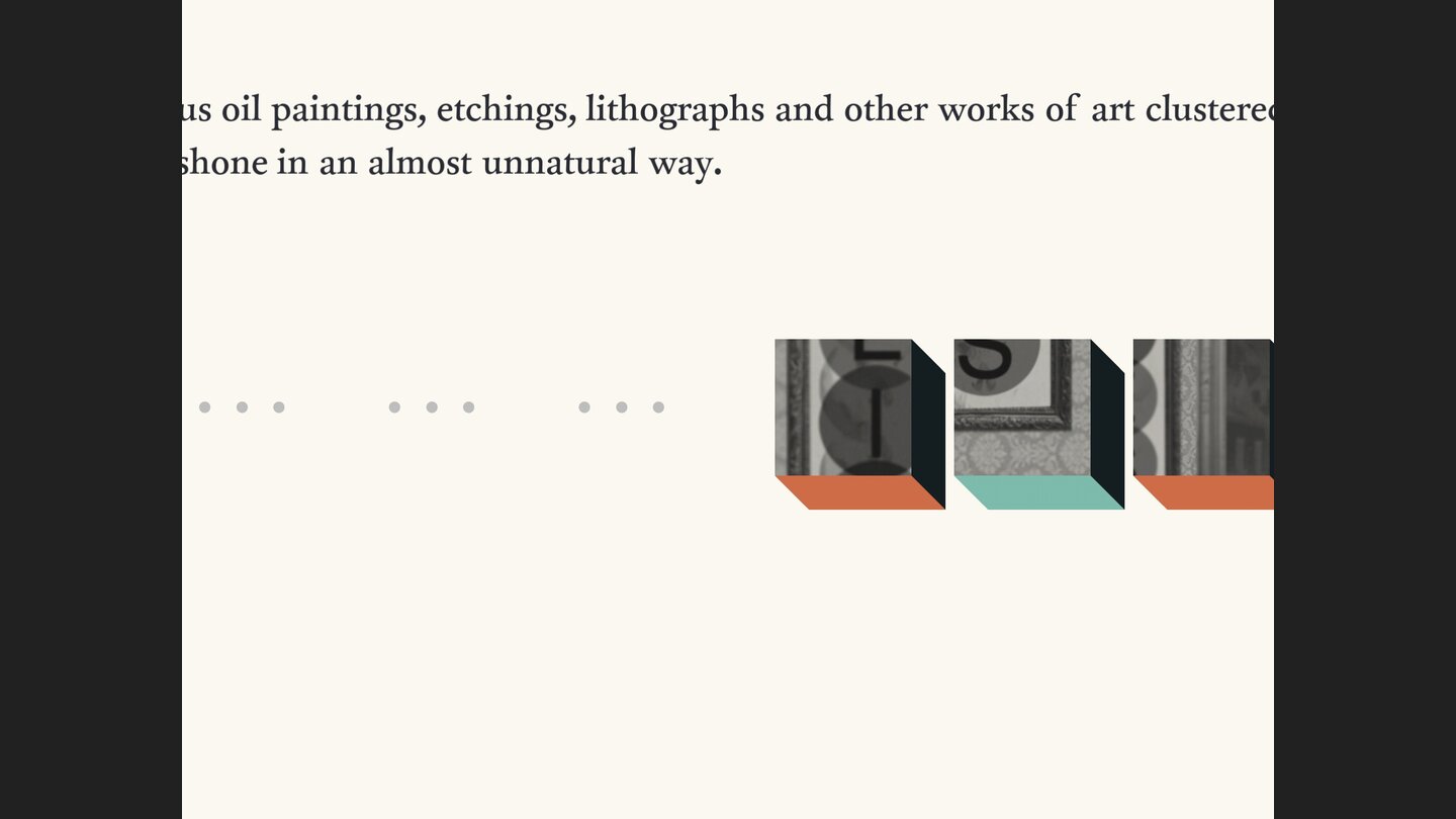 Device 6Modern und spartanisch: Text und Bilder, die als Fenster in Annas Welt fungieren, sind auf randlose, weiße Seiten gebettet.