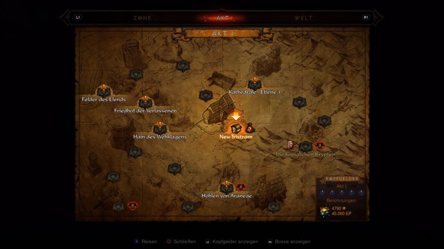 Diablo 3 - Ultimate Evil EditionFür die Kopfgeldmissionen können wir frei auf jeden Wegpunkt springen und von dort aus loslegen.