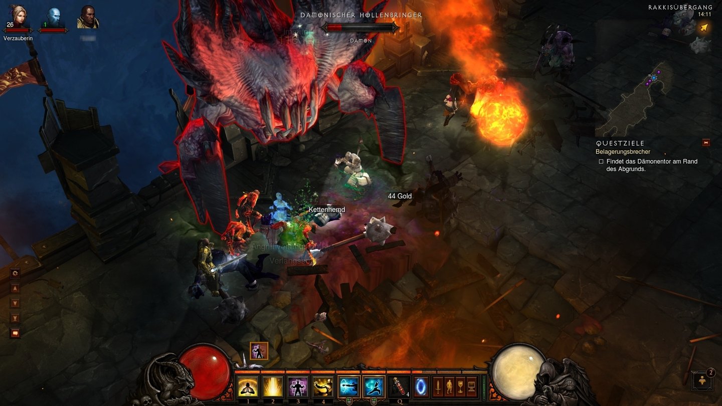 Diablo 3Beim Kampf auf einer belagerten Brücke begegnet uns ein Transportwurm, der Feinde auswürgt.
