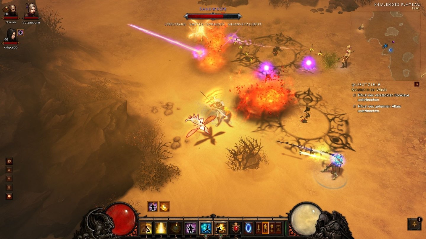 Diablo 3 - Nachtest #1Fast immer absolut tödlich: Wüstenwespen-Bossgegner, die Gift-Insekten ausspucken und zusätzlich Elementarschaden anrichten.
