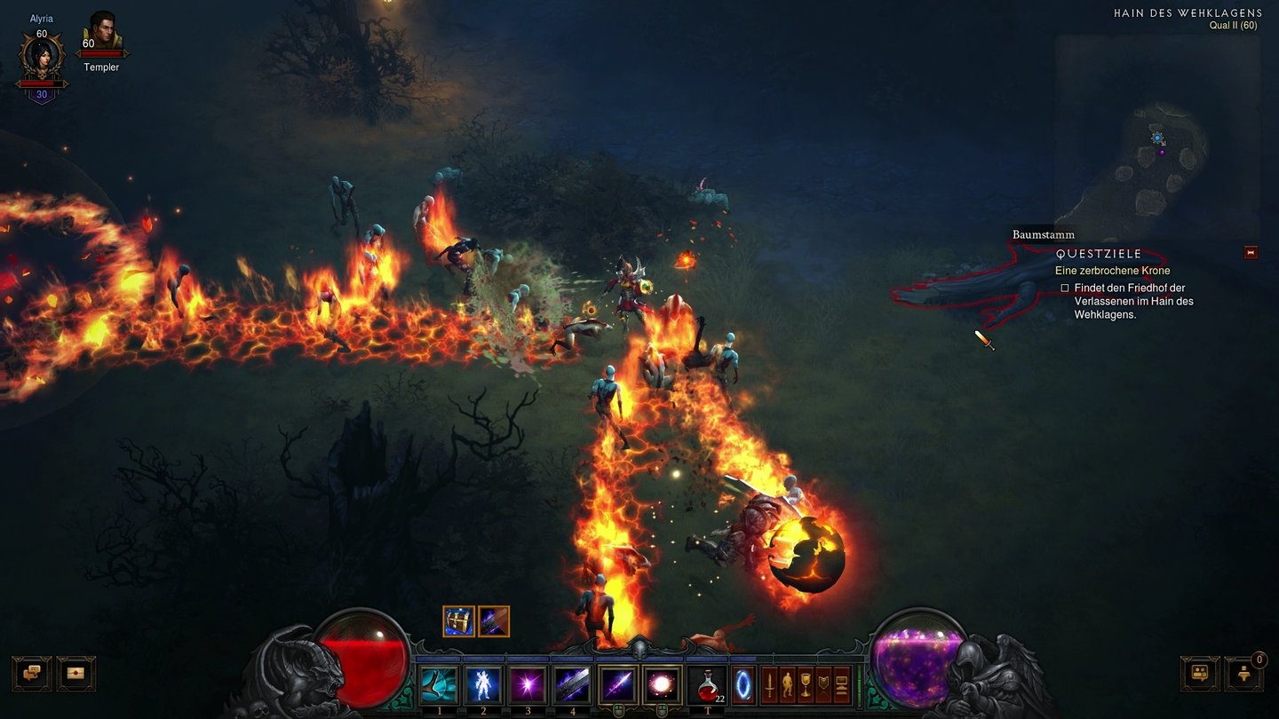 Diablo 3Unsere Zauberin lebt mit der neuen Feuerrune für die arkane Kugel ihre pyromanische Ader aus.
