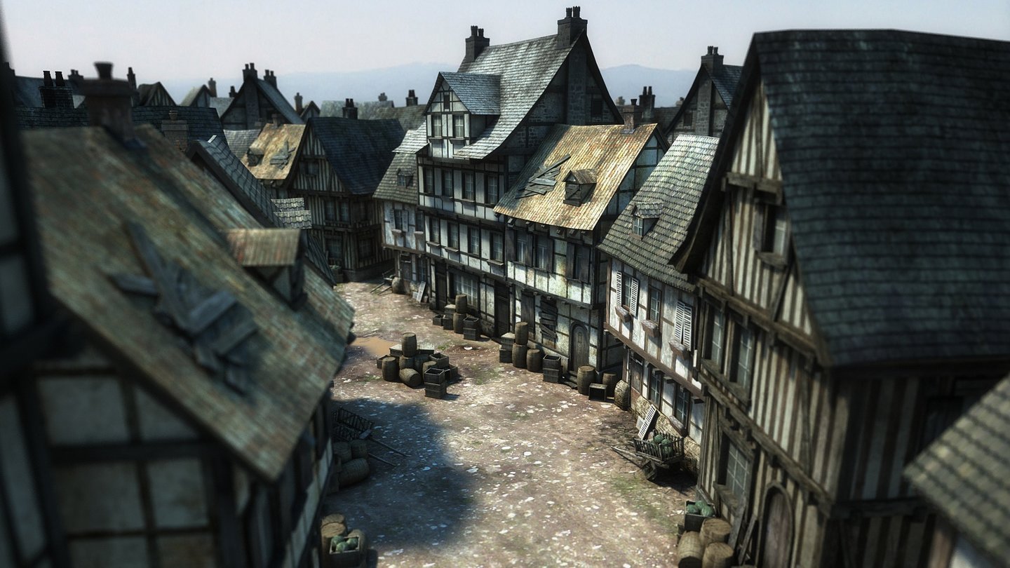 Die Gilde 3Das Straßenbild der Stadt passt sich an die nahen Gebäude an, um die Diebesgilde etwa entsteht ein Slum.