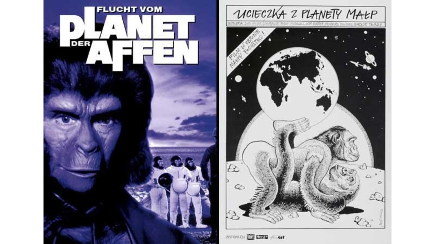 Die kuriosesten Filmposter aus aller Welt: Rückkehr zum Planet der Affen (links: Deutschland; rechts: Polen)