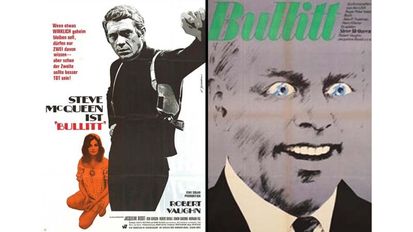 Die kuriosesten Filmposter aus aller Welt: Bullitt (links: BRD; rechts: DDR)