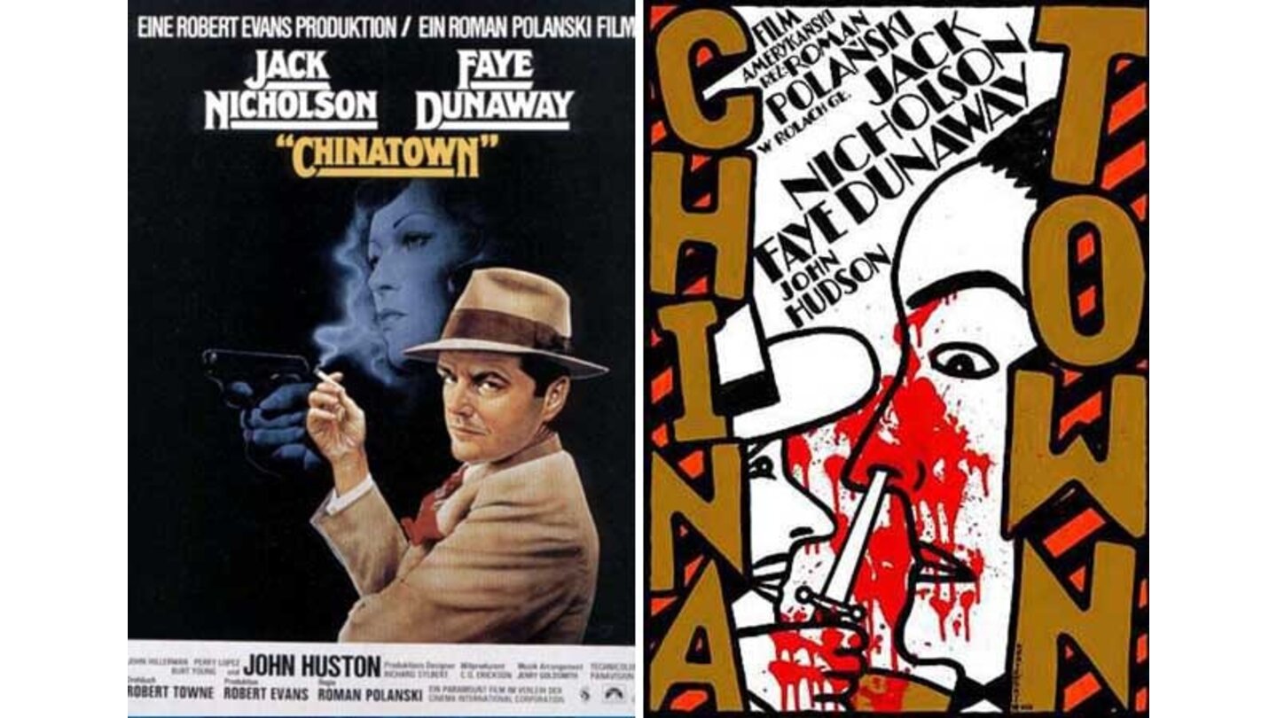 Die kuriosesten Filmposter aus aller Welt: Chinatown (links: Deutschland; rechts: Polen)