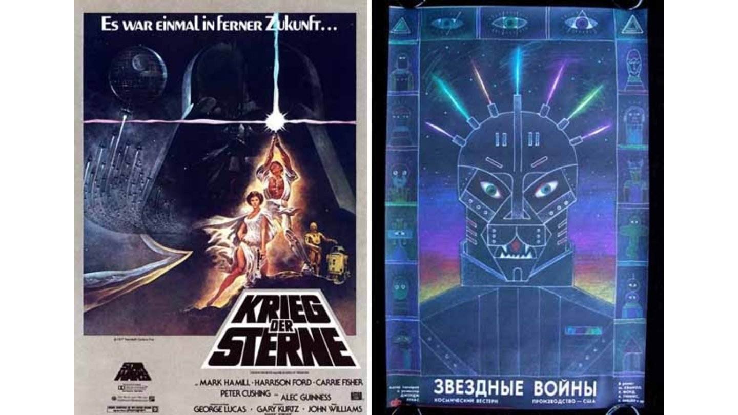 Die kuriosesten Filmposter aus aller Welt: Star Wars: Episode IV – Eine neue Hoffnung (links: Deutschland; rechts: Russland)