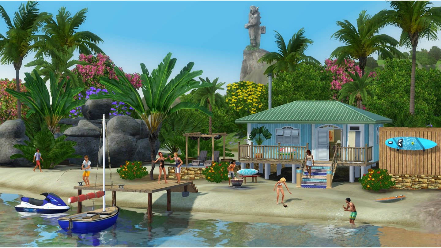 Die Sims 3: Inselparadies (2013)
Die Erweiterung Inselparadies ermöglicht das Leben auf Hausbooten, das Besuchten von Hotels und das Tauchen in tropischen Landschaften. Außerdem können Sims nun auch eigene Hotel-Resorts aufbauen.