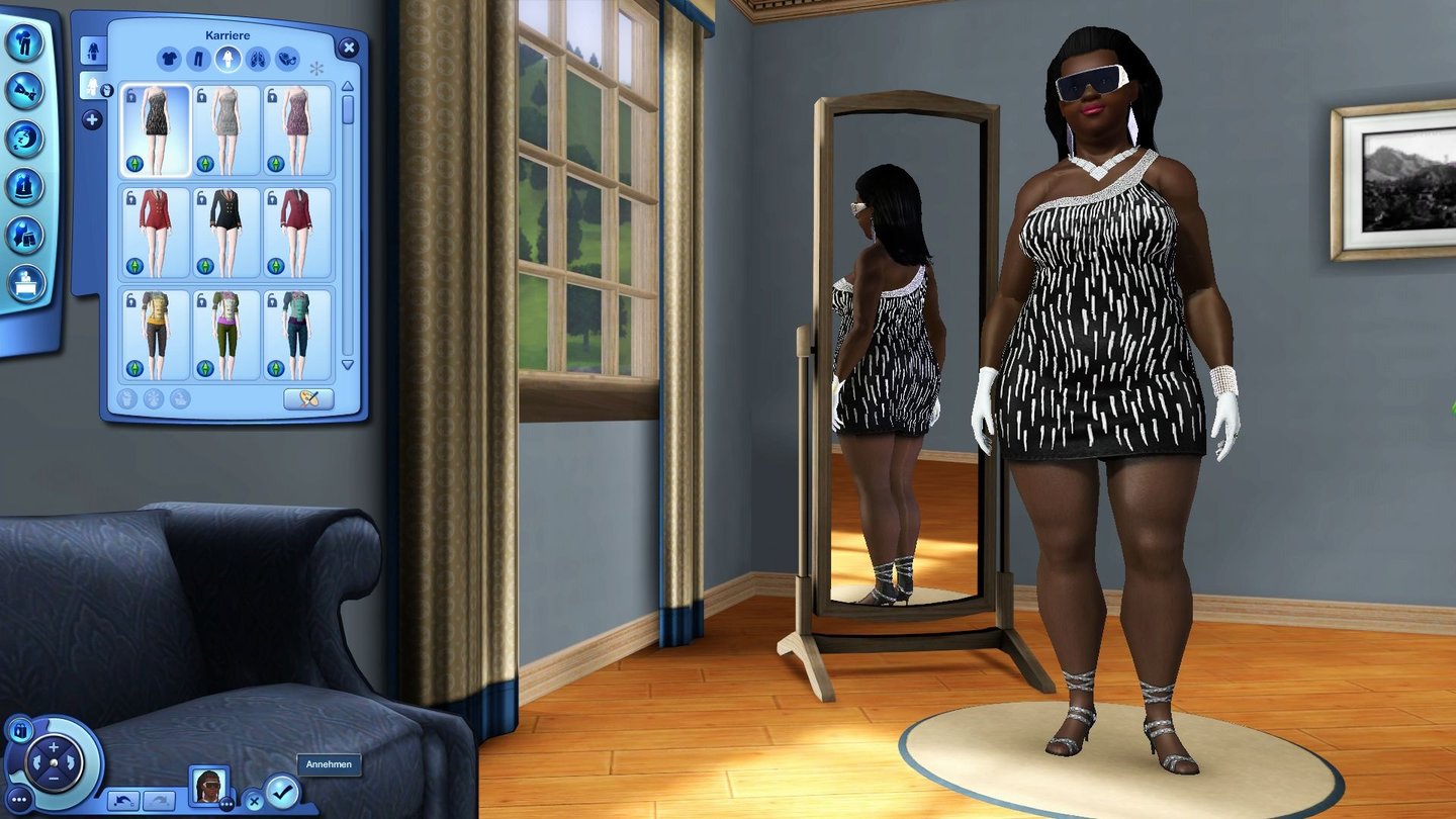 Die Sims 3: ShowtimeWir stellen unser Show-Outfit zusammen. Die Auswahl an Klamotten bleibt aber enttäuschend.