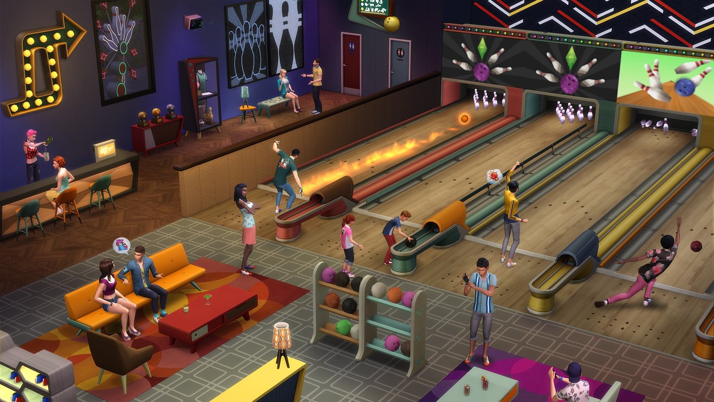 Die Sims 4 Screenshots aus der Mini-Erweiterung »Bowling-Abend-Accessoires-Pack«