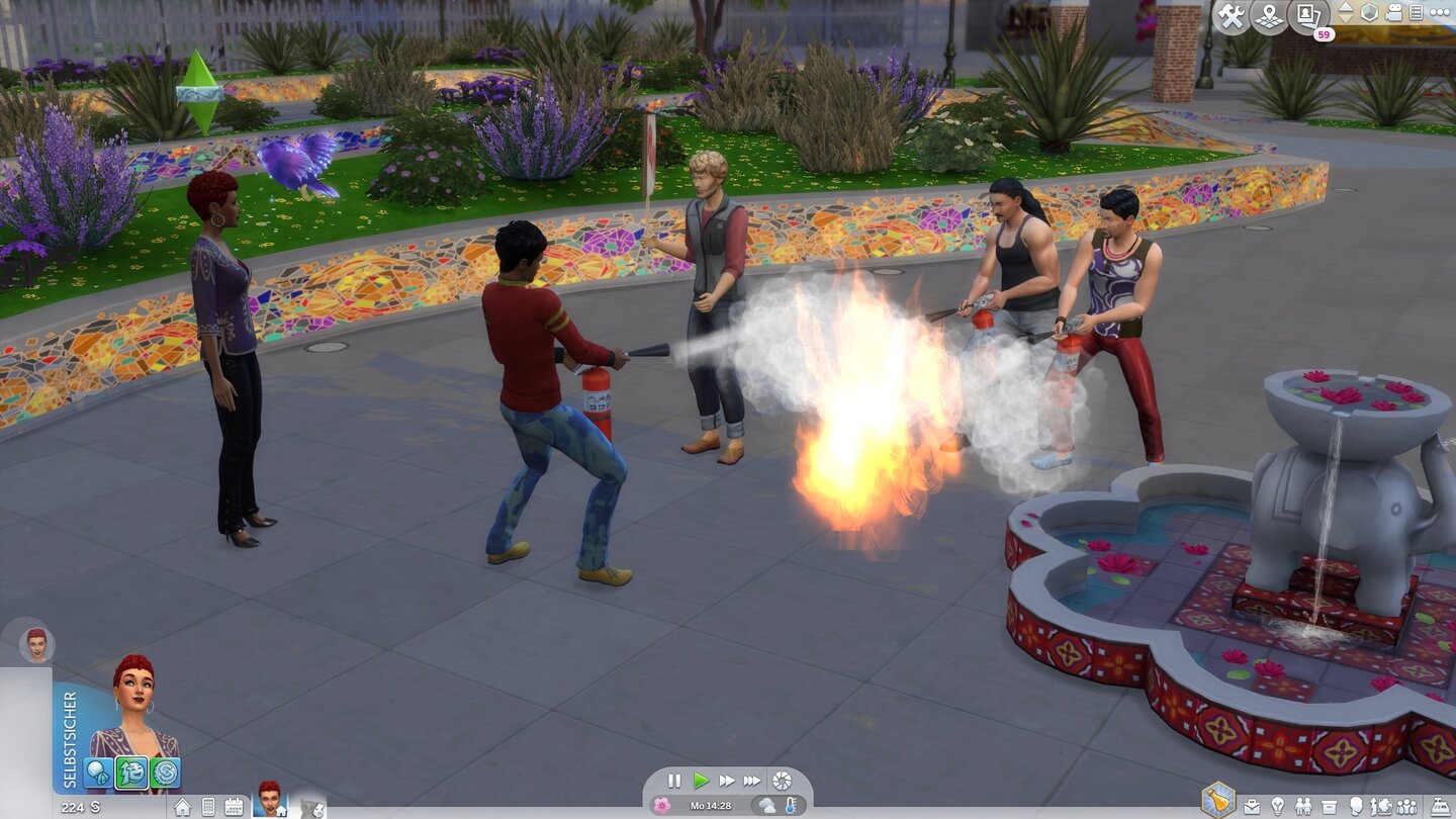 Die Sims 4: Reich der MagieWenn mal wieder ein Zauber schiefgeht, brauchen wir dringend einen Feuerlöscher!