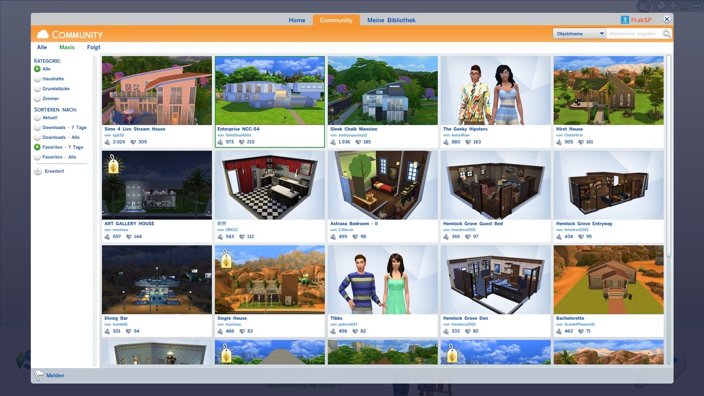 Die Sims 4 - Screenshots aus der Test-VersionIn der Community-Galerie dürfen wir von anderen Spielern gestaltete Sims und Häuser herunterladen.