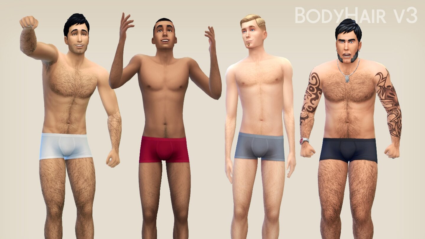 BodyHair v3: Für alle, die ihre Sims gerne haarig mögen, hält die BodyHair-Mod die passende Körperbehaarung bereit.