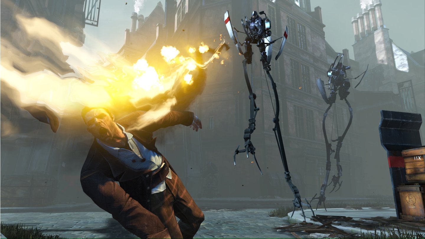 DishonoredDie Tallboys sind Flammenwerfer-bestückte Wachen auf Stelzen - sie wecken sanfte Erinnerungen an Half-Life 2.