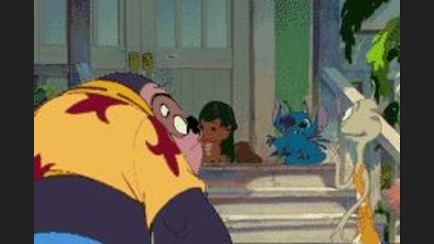 Introduction frame ? Lilo + friends in her beach bungalow.