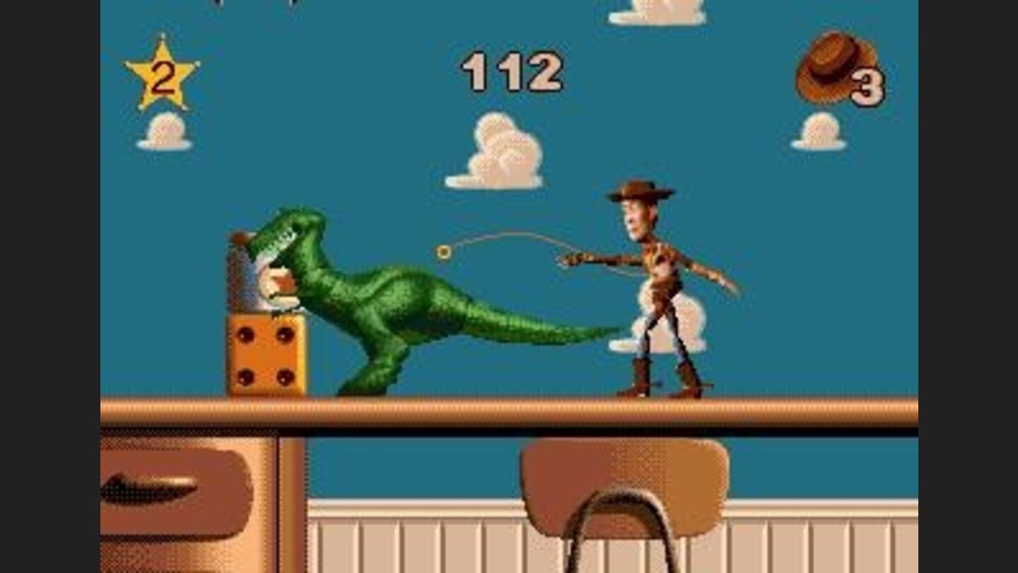 Using your whip to destroy the cubes which capture your dino friend