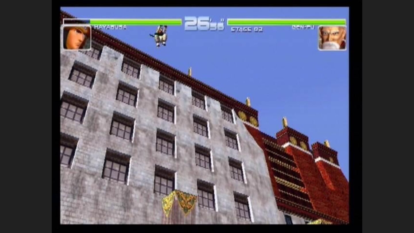 Look out below! Gen Fu demonstrates attacking an opponent you just knocked off an upper level.