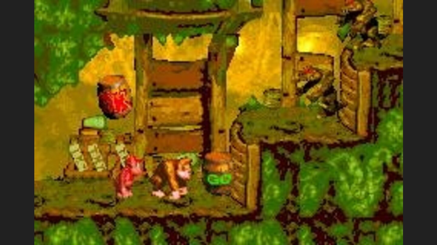 Activate this green barrel and certain rock bad guys will go to liberate the way. Temporarily...