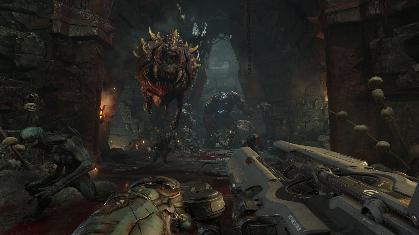 DoomIm Einzelspielermodus des neuen Doom metzeln wir uns wie in den Vorgängern durch Dämonenhorden aus der Hölle.