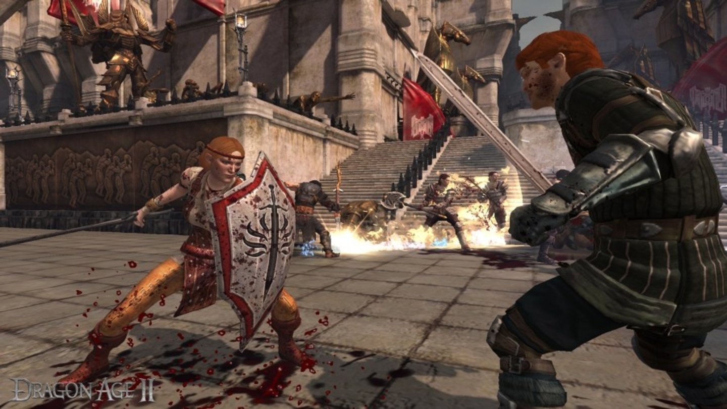 Dragon Age 2Die Kriegerin Aveline Vallen ist eine Meisterin von Schwert und Schild.