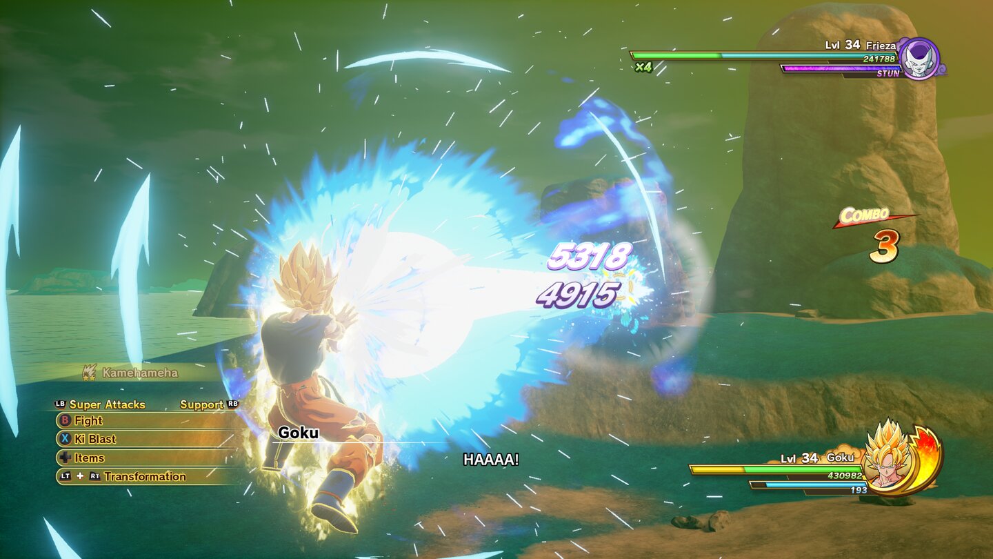 Dragon Ball Z: KakarotGetreu dem Vorbild haben es auch klassische Angriffe wie Son Gokus Kamehameha in das Spiel geschafft – auch beim hundertsten Mal noch eine Augenweide.