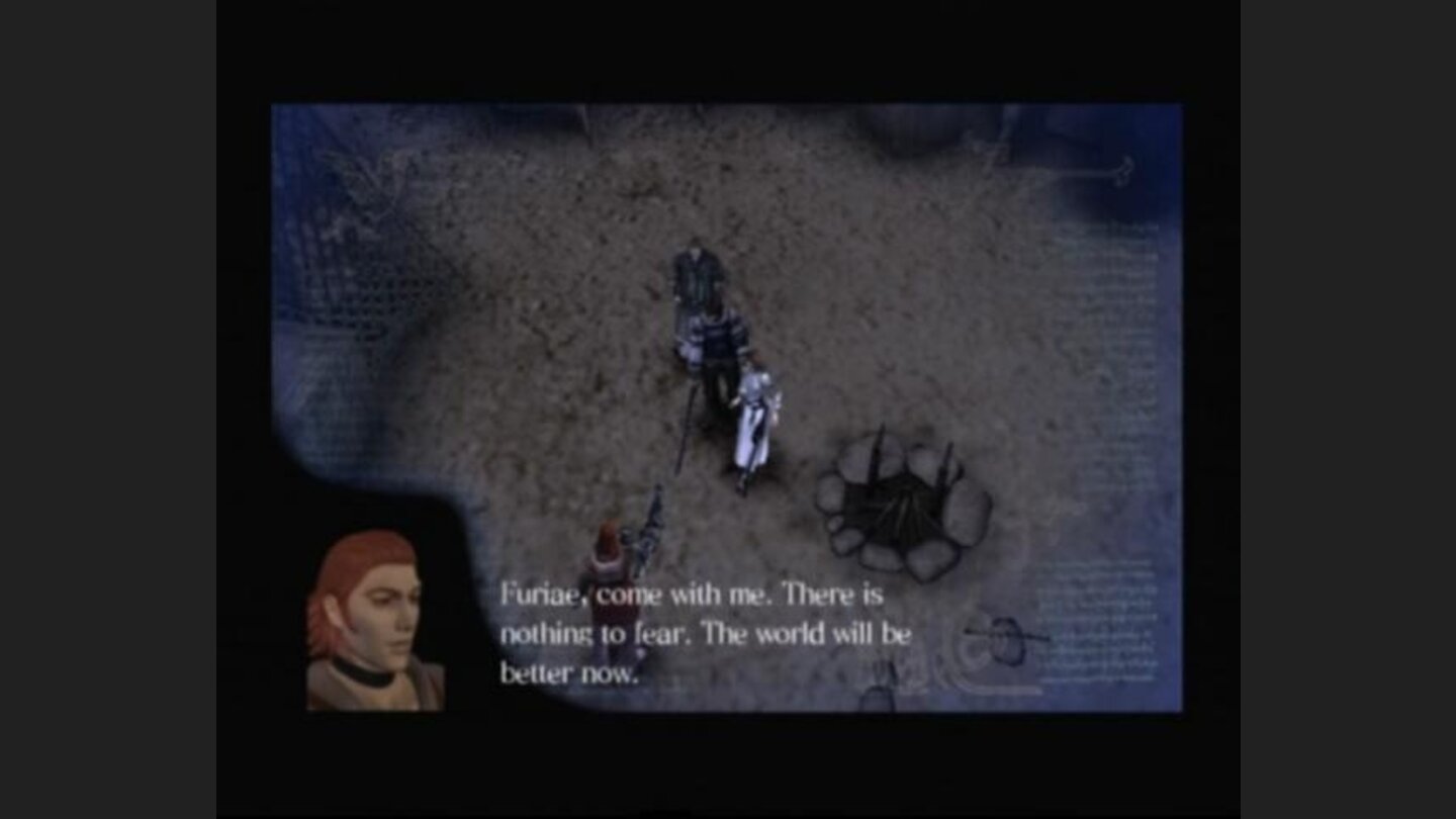 In-game cutscenes have a transparent blue frame and a character facial that corresponds to the one currently talking