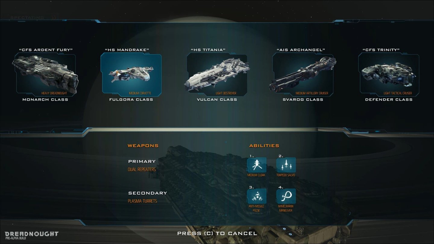 DreadnoughtJede der fünf Schiffsklassen steht uns in drei Ausführungen zur Auswahl. Bewaffnung und Spezialfähigkeiten dürfen wir zusätzlich selbst bestimmen.