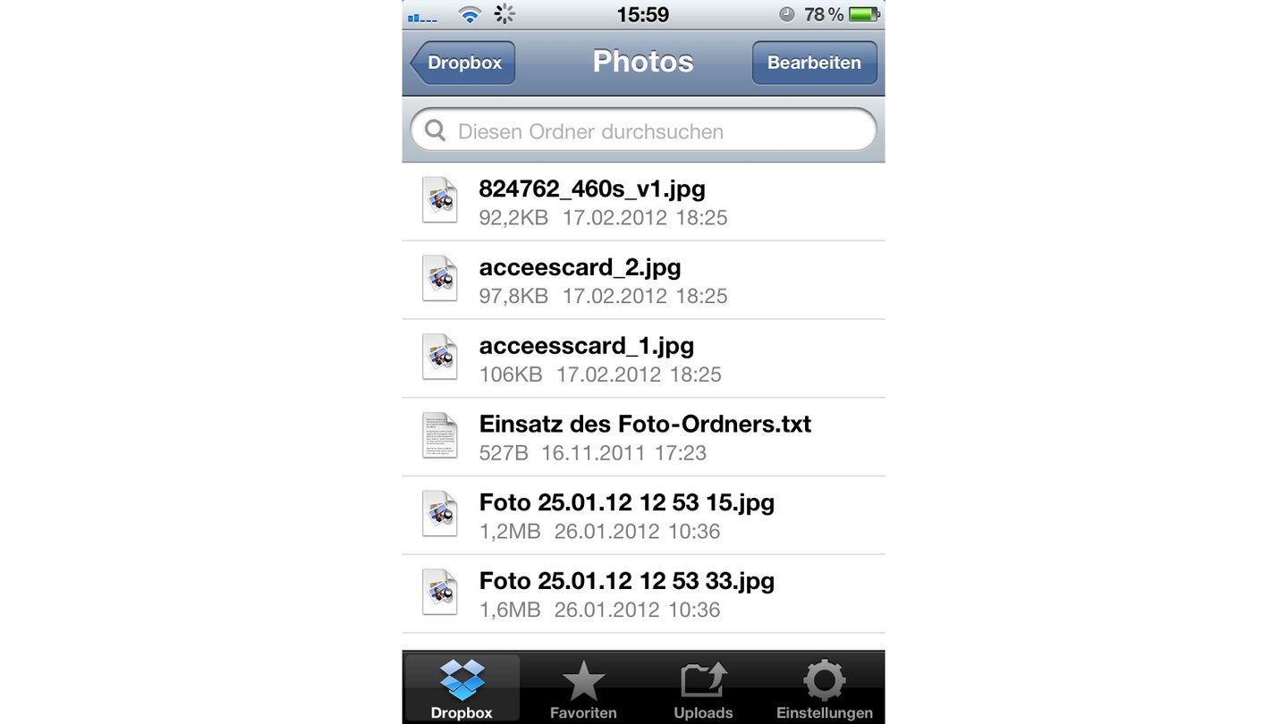 DropboxMit Dropbox synchronisieren Sie Dateien zwischen verschiedenen Geräten bequem per Internet. Das kostenlose Angebot bietet nur begrenzten Speicherplatz, ist für den Privatgebrauch aber ausreichend. Der Datenabgleich funktioniert ohne Zeitverzögerung. Wenn Sie von Ihrem iPhone ein Dokument in Ihrer Dropbox ablegen, ist dieses sofort auch auf Ihrem Desktop-Rechner oder Ihrem iPad verfügbar. Der Nachteil an Dropbox ist die mangelnde Verschlüsselung der Daten, dafür können Sie jegliche Art von Datei auf Ihrem iPhone ablegen.