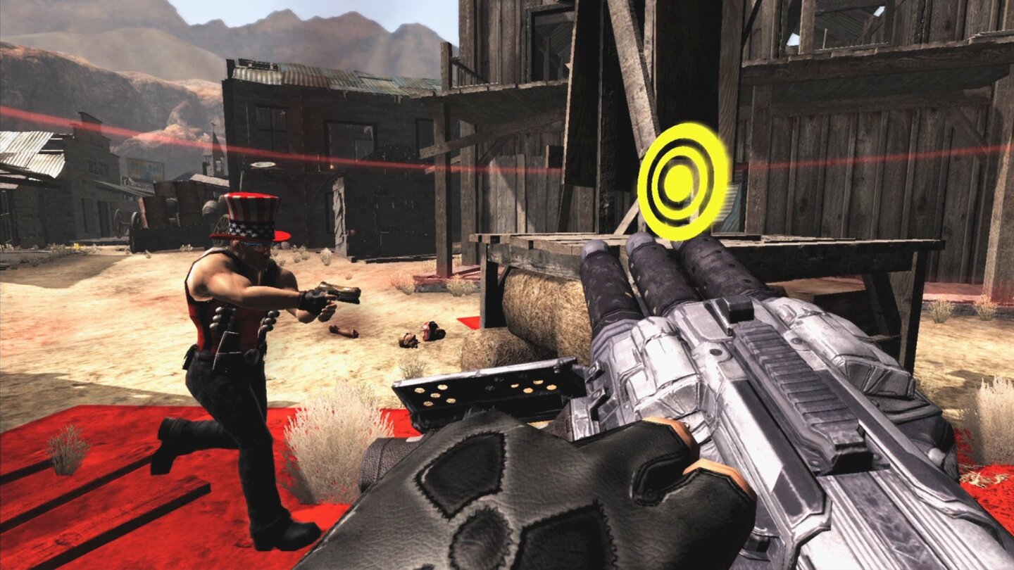 Duke Nukem Forever - MultiplayerWaffen wie das Ripper-MG sind für alle Spieler gleich, Kopfbedeckungen sind hingegen individuell.