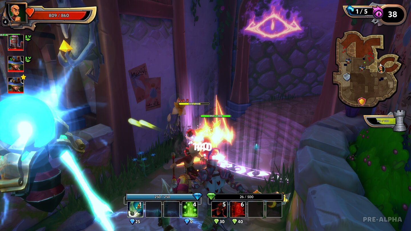 Dungeon Defenders 2Zusammen haben die Gnome kaum eine Chance. Aus dem Portal im Hintergrund stürmen die Gegner auf uns, betreten können wir es aber nicht.