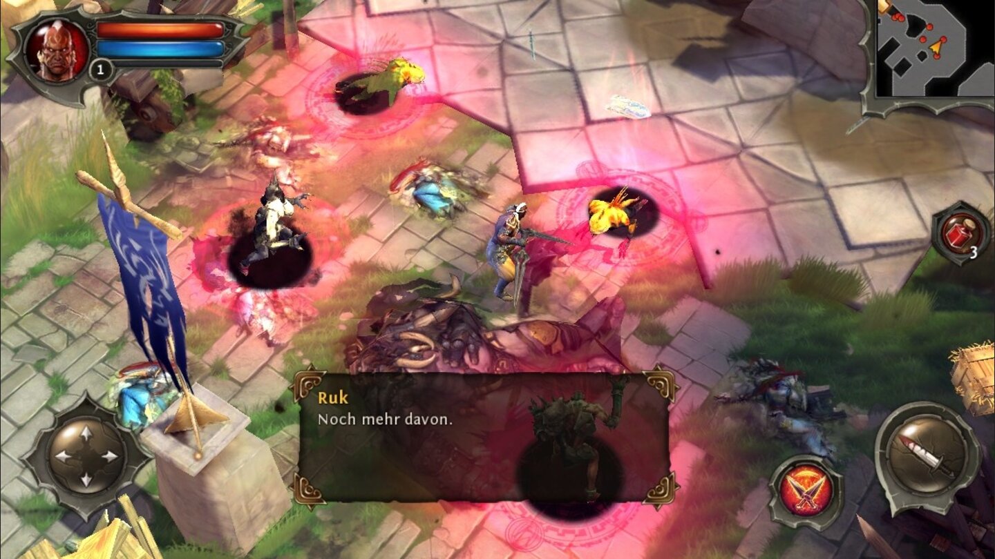 Dungeon Hunter 4Pickepackevoll! Das User-Interface wirkt auf dem Smartphone ein wenig überladen.