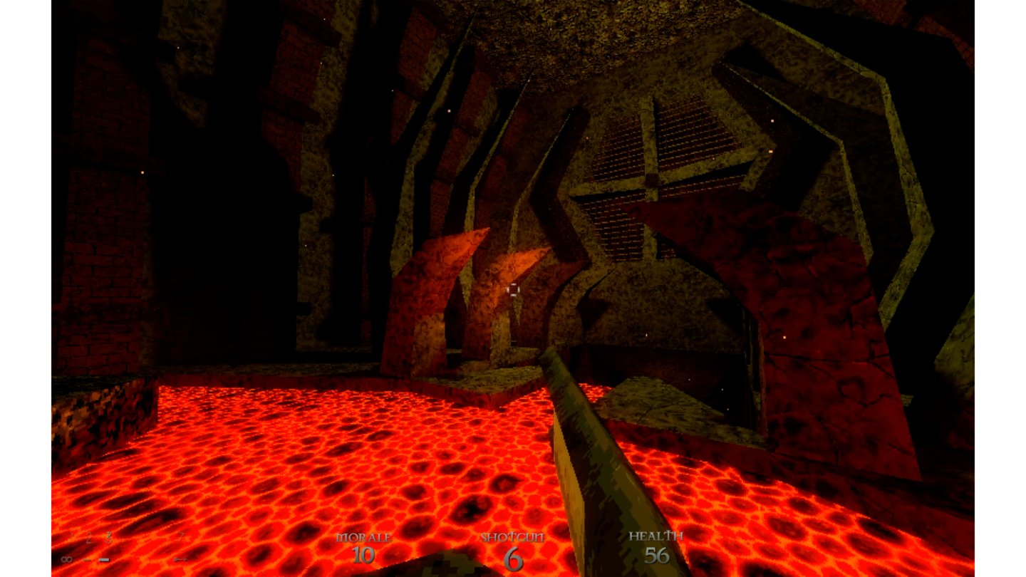 In der dritte Episode gibt es ein paar Areale, die an das Design von Quake erinnern.